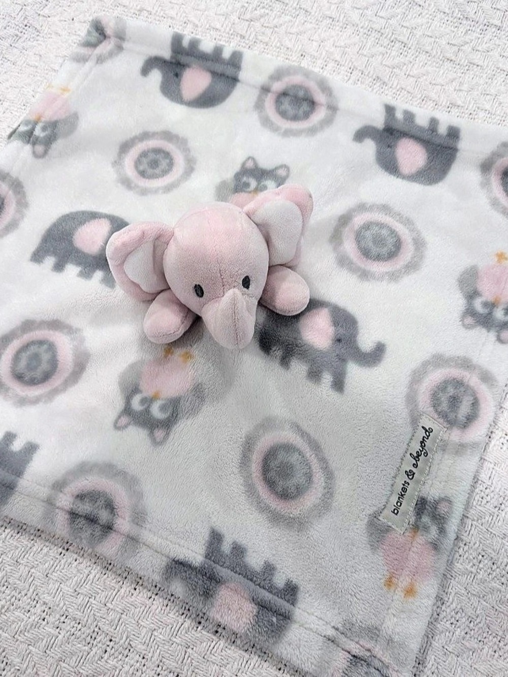 Blankets & Beyond Pink and Gray Elephant Security Blanket Lovey Pink & Gray